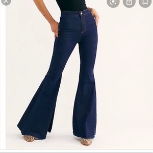 Dark blue free people float on bell bottoms
